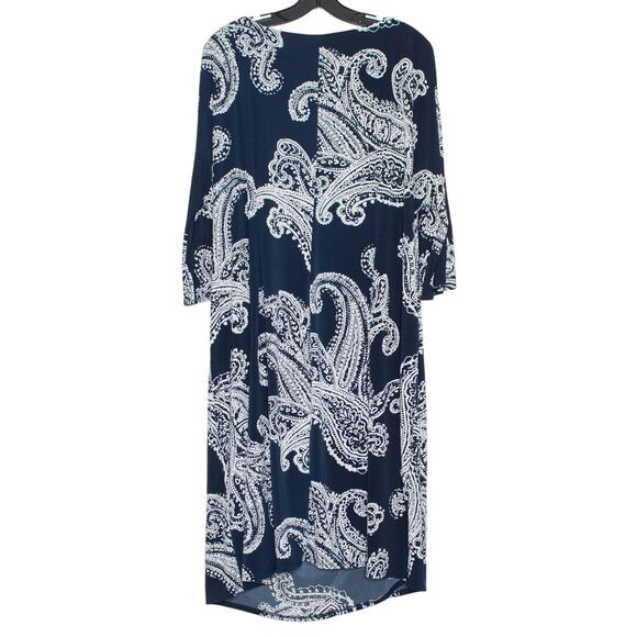 Roz & Ali Dress Wrap Boho Coastal Grandma Retro Eclectic Paisley Blue White 3X - Picture 2 of 7